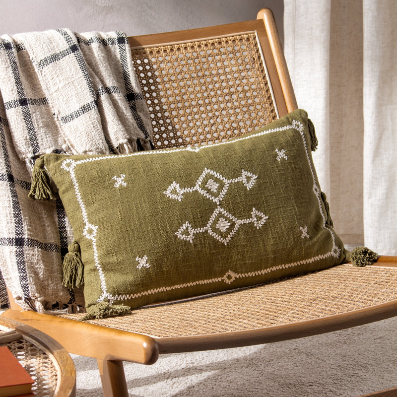 Folis Geometric Rectangular Lumbar Cushion, Khaki