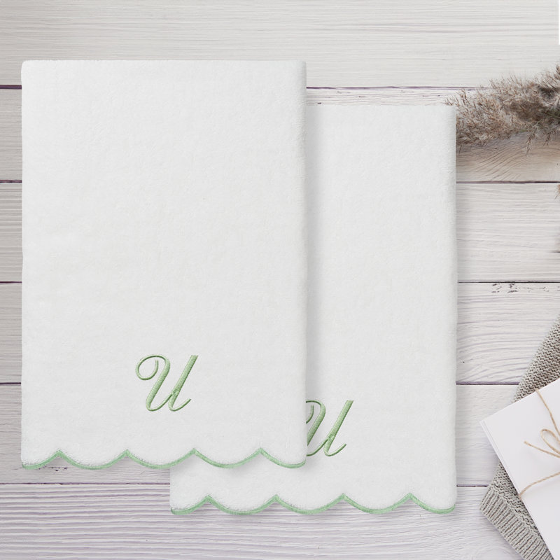  Ensemble de serviettes de bain personnalisables 100% coton turque ADORNIA 2PC, Serviette de bain - paquet de 2, Blanc/vert