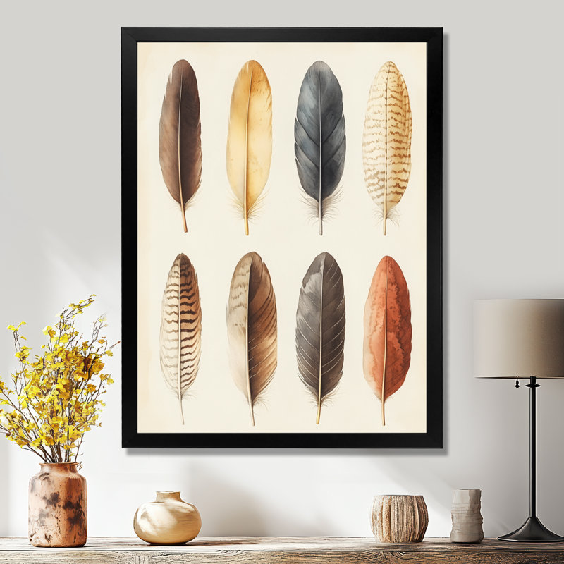 Plumes du bureau du naturaliste - Tableau encadré d'histoire naturelle, 40" H x 30" W, Black Picture Framed