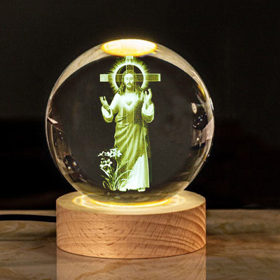 Statue veilleuse en cristal gravée veilleuse avec support en bois