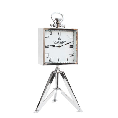 Retro Roman Numeral Metal Mechanical Tabletop Clock in Silver