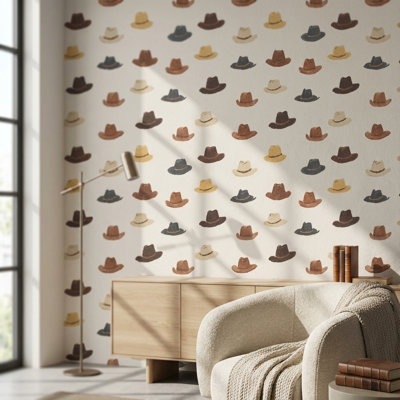 Papier peint rétro avec motif géométrique brun