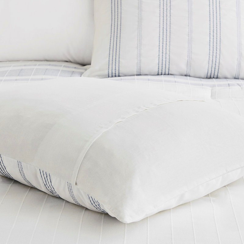 Housse de couette en coton double / grand - 5 pièces avec housse et taies décoratives Oreillers décoratifs Lavable à la machine Rayures de couleur contrastante Style moderne Fermeture à boutons superposés Coloré