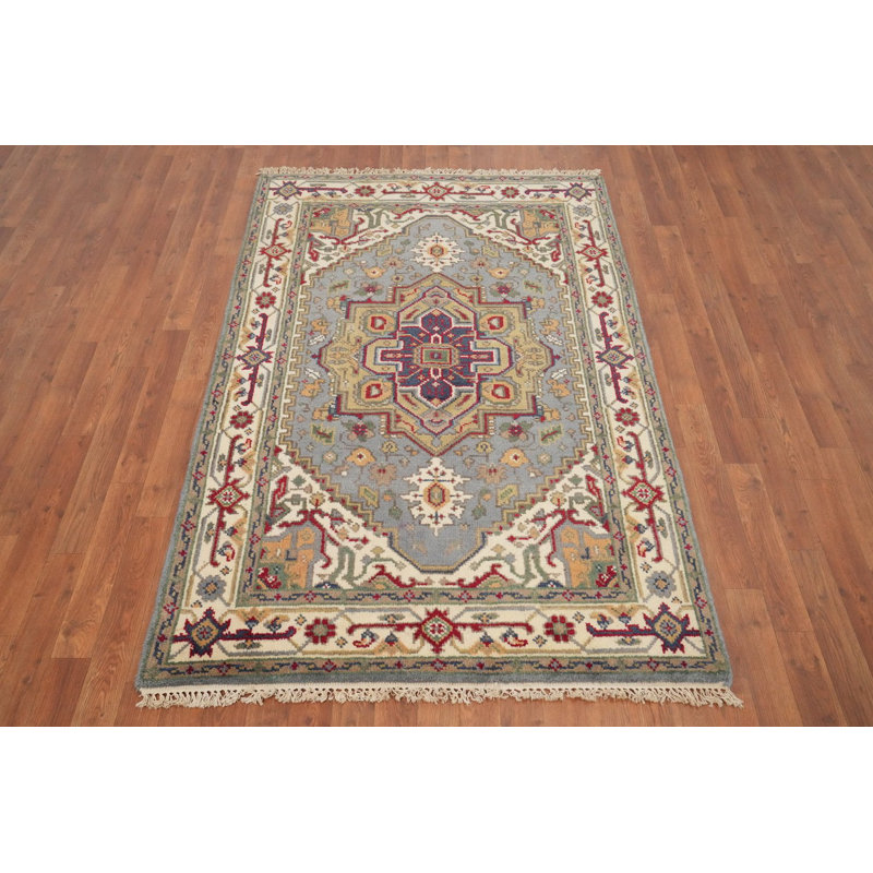 Tapis géométrique traditionnel en laine fabriqué à la main 4 x 6