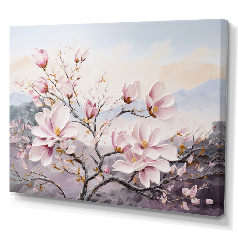 Fleurs de magnolia roses II sur toile, H 34 po x l 44 po x P 1,5 po, Toile tendue