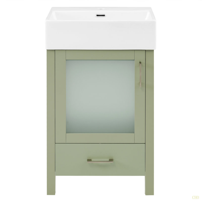 Meuble-lavabo de 20 pouces avec lavabo en céramique et beaucoup de rangement - idéal pour les petites salles de bain, Vert