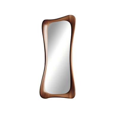 62.99"Special-shaped glass mirror with brown oak frame and dressing mirror
