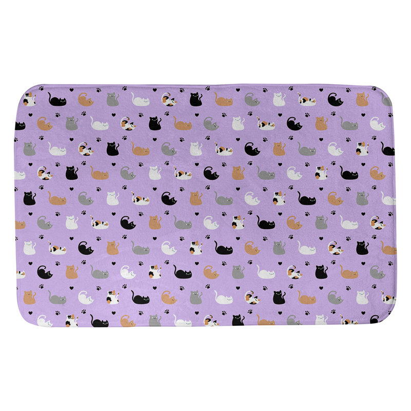 Tapis pour salle de bain chat Leffel, l 17 po x L 24 po, Mauve / noir / brun