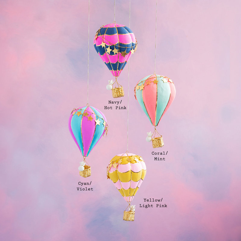 Small Hot Air Balloon Display, Cyan/Violet, Navy/Hot Pink