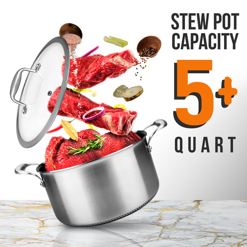 NutriChef 5-Quart Stainless Steel Stew Pot with Glass Lid