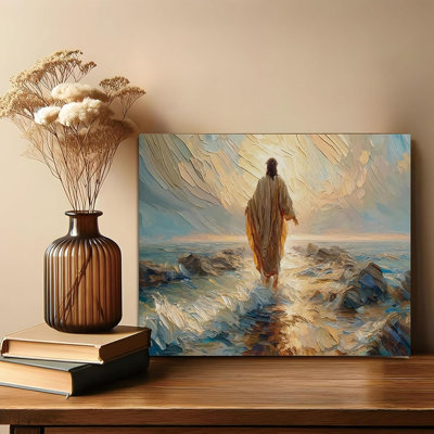 Art mural sur toile encadré Jésus - Jésus promenades sur l'eau, art mural, reproduction de l'affiche, image du Christ, décoration religieuse du Christ