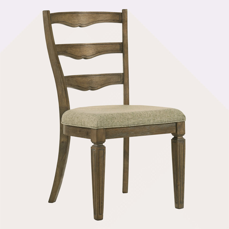 Chaise d'appoint beige et chêne vieilli avec dossier échelle (ensemble de 2)