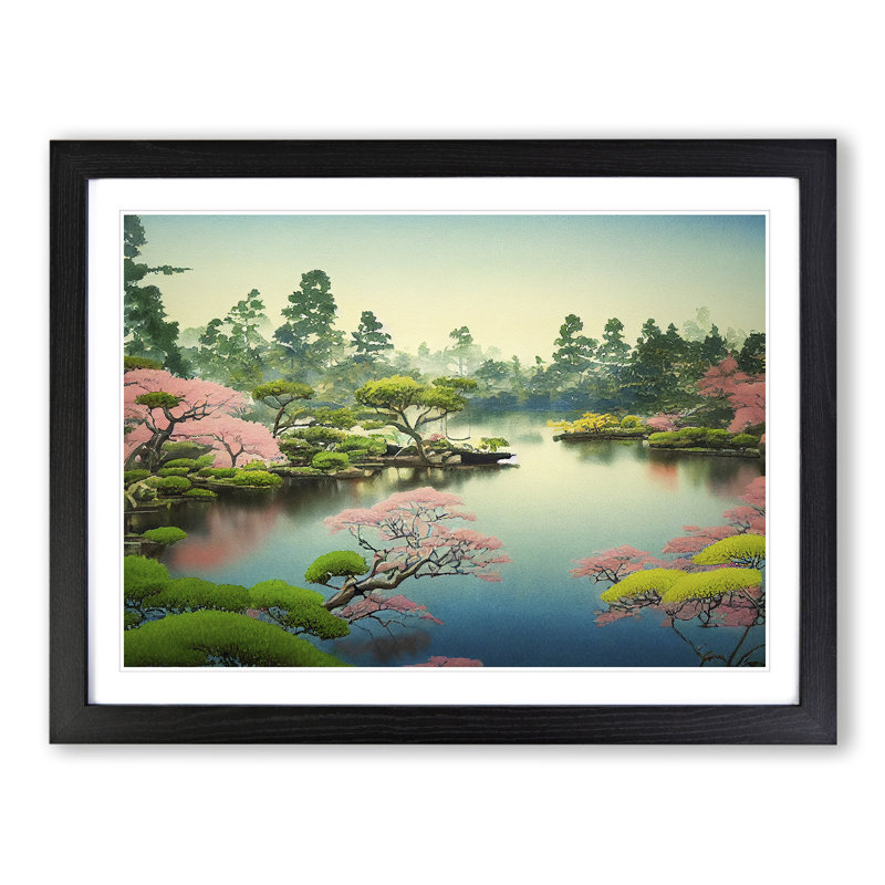 Japanese Garden Pond Vol.4 - Single Picture Frame Painting, Black, 25cm H x 34cm W x 2cm D
