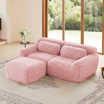 Canapé modulaire 2 places Bonfort de 80,3 po avec repose-pieds, canapé modulaire moderne avec tissu moelleux et éponge à haute densité