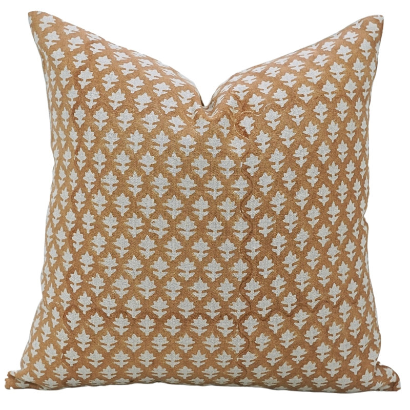 Coussin décoratif Fabividine Boho, lombaire floral, lin pur (rose, brun), H 12 po x l 20 po