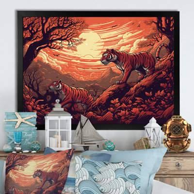 Orange et noir «Clash of Tigers II» sur toile