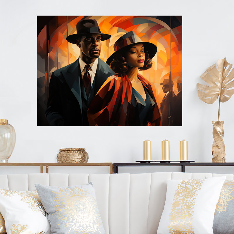 Noir et rouge Harlem Renaissance Jazz Couple I - art mural en métal Harlem Renaissance, H 30 po x l 40 po x P 1,5 po