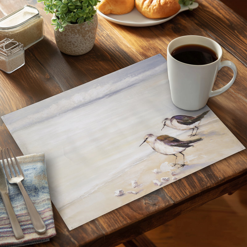 Two Sandpipers on the Beach Gray Polyester Placemat Decor