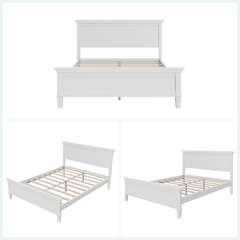 Bed Frame Platform with Headboard, White, Full
