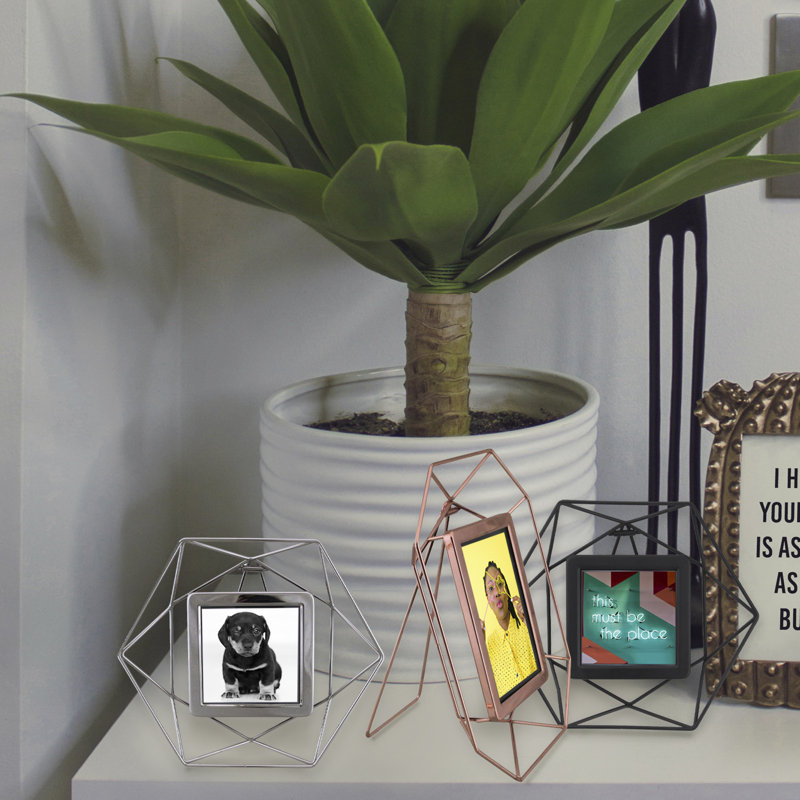 Silver Geometric Metal and Glass 8" x 9.5" Tabletop Photo Frame
