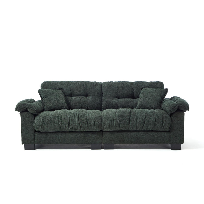 Pleated Chenille Three-Seater Sofa, Green