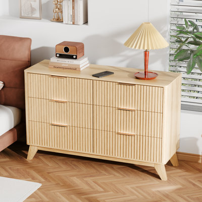 Oak Finish 6-Drawer Double Dresser Grid Chest P2 Particleboard+MDF With Melamine&Vacuum Forming 47.22"W by Winston Porter