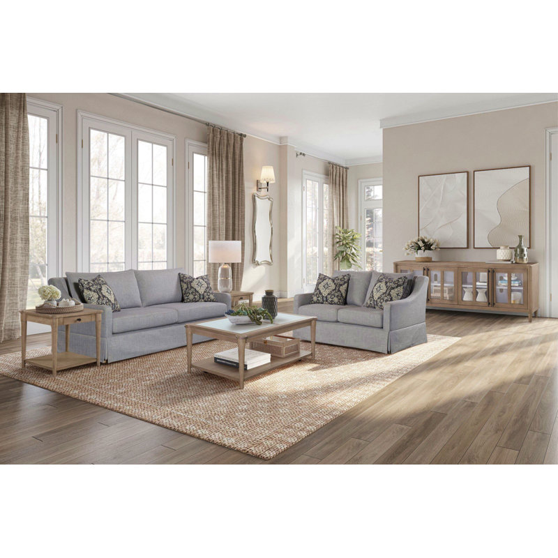 Causeuse avec jupe, coussins réversibles et 2 coussins