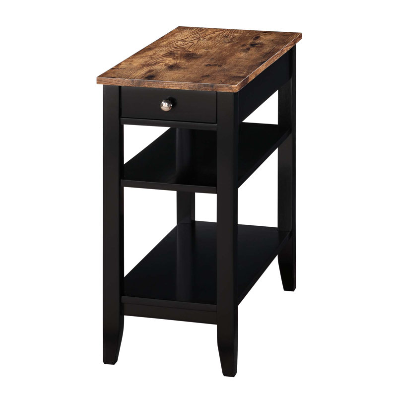 Carbin End Table with Drawer and Shelves, Barnwood Top/Black Base
