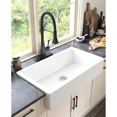 Sink, White Ceramic Undermount, Apron Deep Single Bowl Kitchen, And Scratch-, Stainproof,