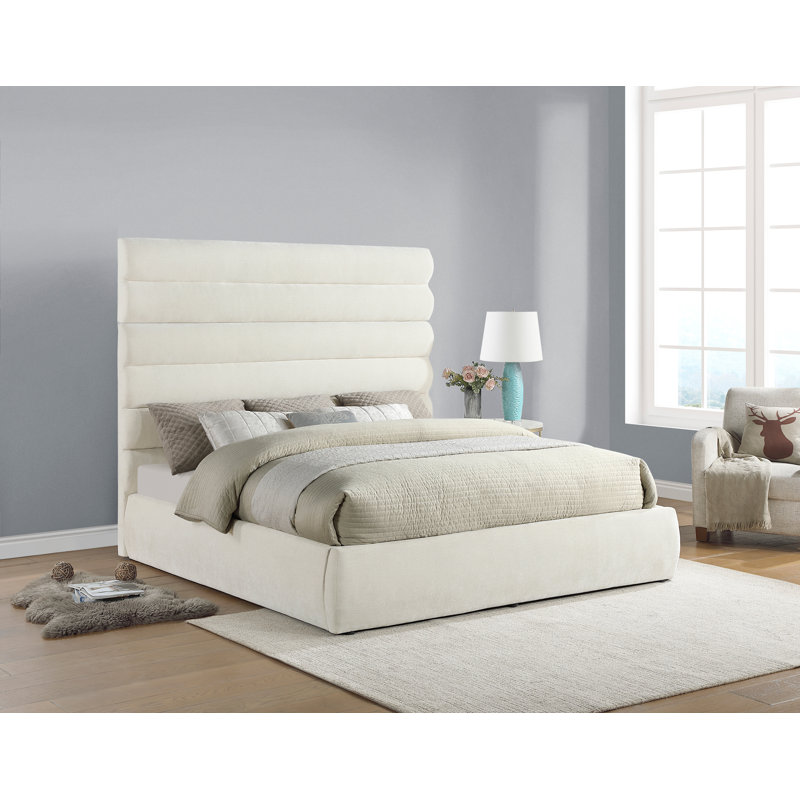 Lit en tissu Adam Chenille, Très grand, Tissu chenille crème