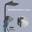 Black EXposed Bathroom Shower Mixer Twin Head Large Bar Set Square Valve System