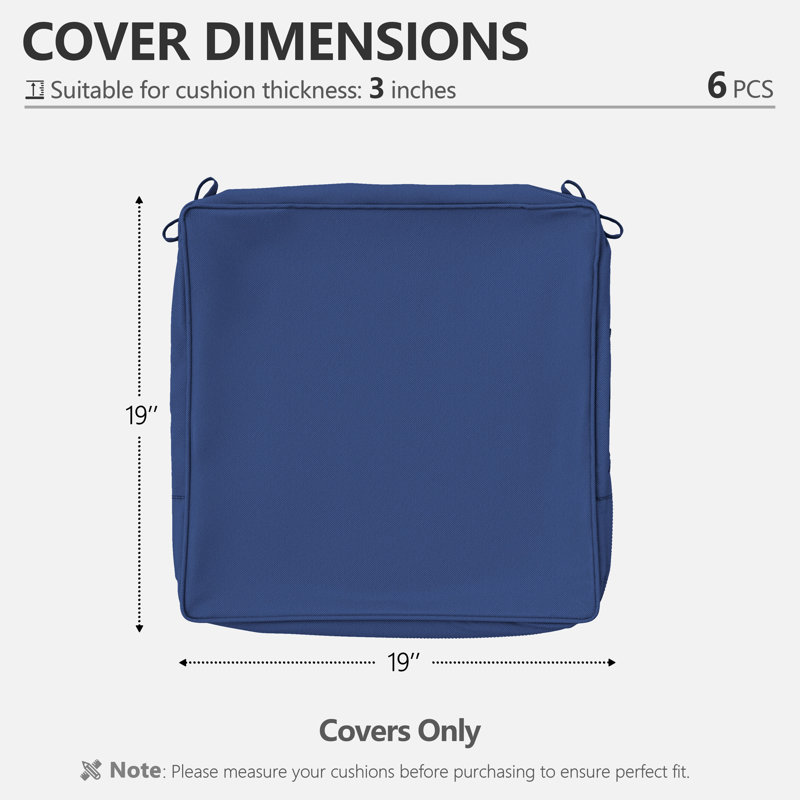 Housses de coussin d'extérieur 19 x 19 x 3 Housses de coussin de siège d'extérieur, housses seulement, Bleu