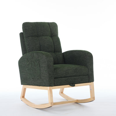 Modern Accent Rocking Chair Rocking Chair with Solid Wood Legs, adjustable Footrest,Comfy Armchair with Side Pocket, Living Room Lounge Arm Chair with