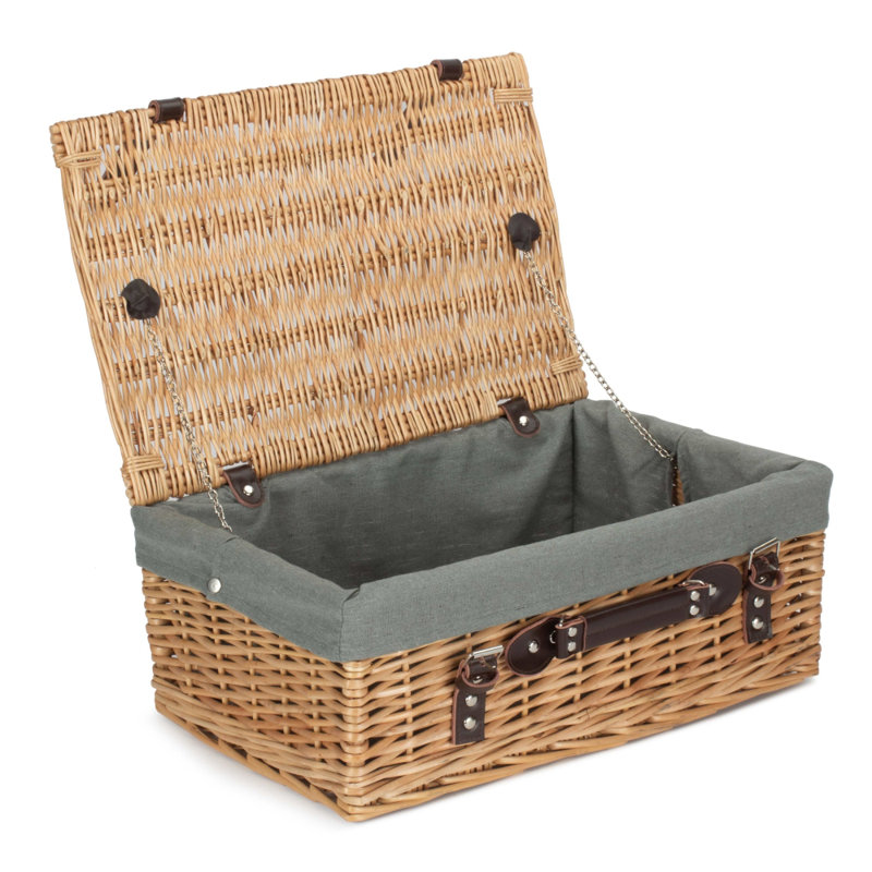 Wicker Hamper with Lining, 19cm H x 30.5 cm W x 41cm D, Light Brown/Grey
