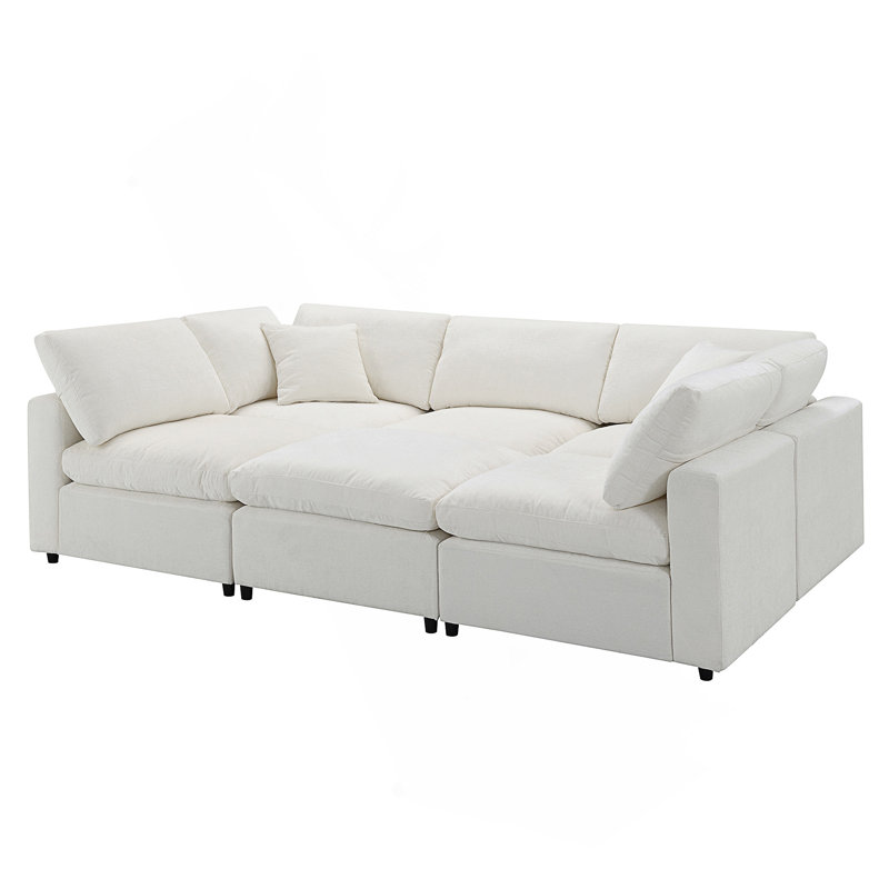 Kierran Chenille 6-Seater Composable Modular Sofa, Beige Chenille