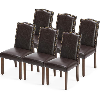 Dining Chairs Set Of 6, Moden PU Leather Kitchen Table Chairs With Wooden Legs And Padded Seat For Dining Room/Kitchen/Living Room/Restaurant, Brown