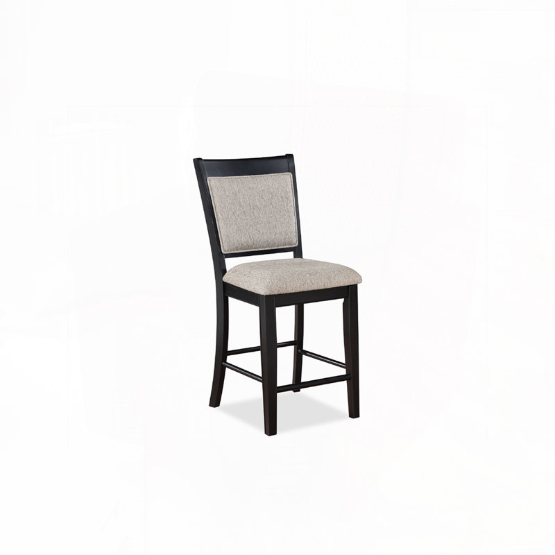Ensemble de tabourets de bar rembourrés en tissu avec dossier, pieds en bois, Noir