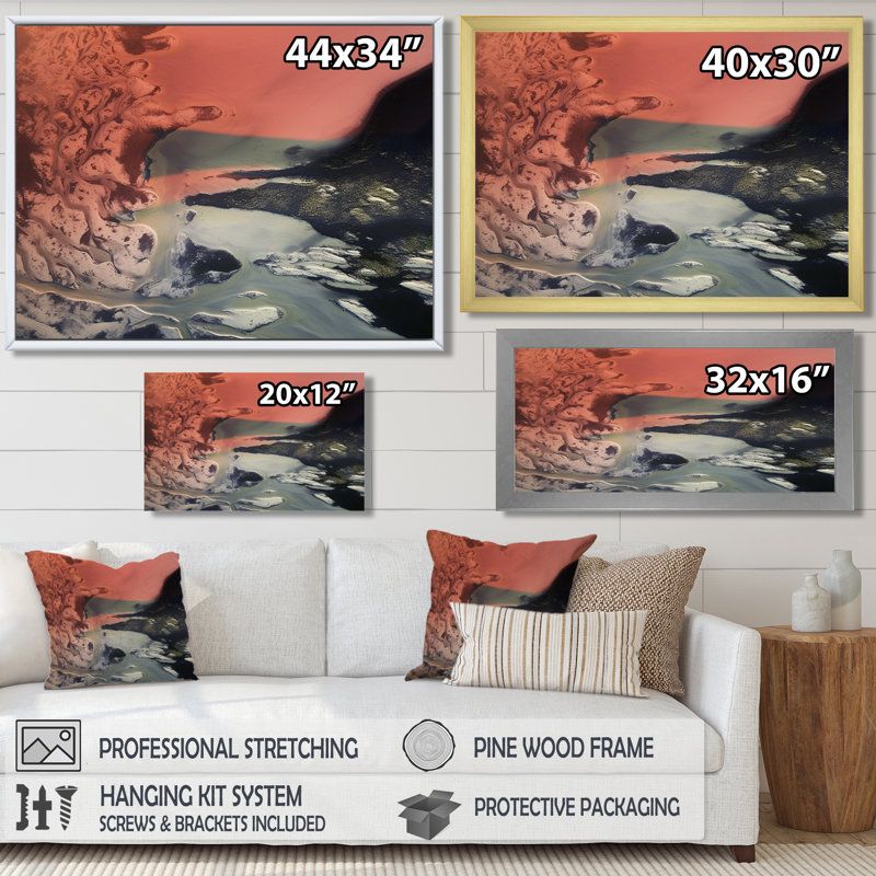 «Sandy Beach», collage rétro rose et gris - plage et océan, art mural, H 12 po x l 20 po x P 1 po