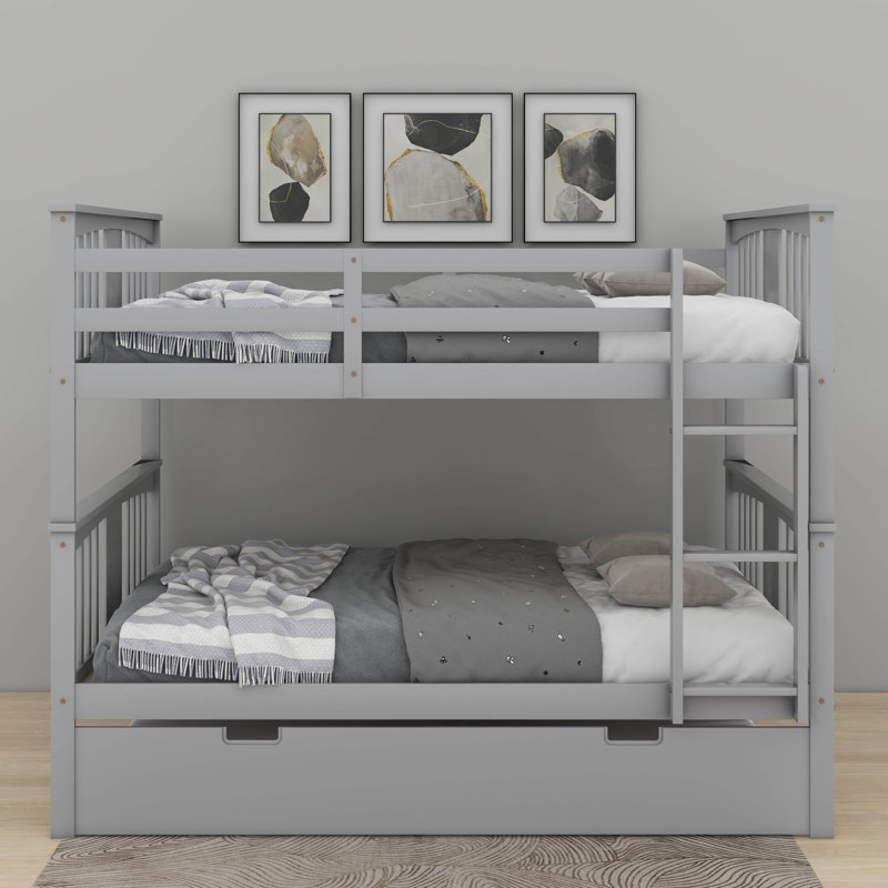 Lit superposé double au-dessus de double avec lit gigogne simple et échelle, Gris