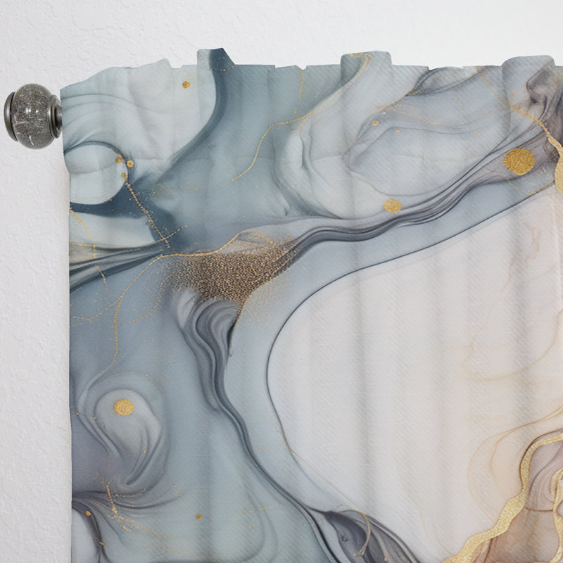 Art à l'encre liquide Dunson gris et or - Rideau fractal - Velours obscurcissant - 1 panneau, L 52 po x L 95 po