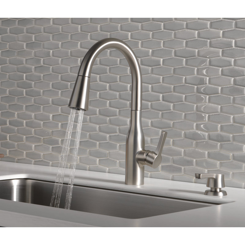 Marca Pull Down Single Handle Kitchen Faucet with Soap Dispenser, SpotShield Stainless