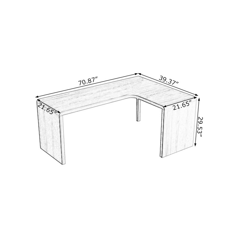 86.61"Walnut L-Shaped Solid Wood desk, Right Hand Facing, 29.53" H x 70.87" W x 39.37" D
