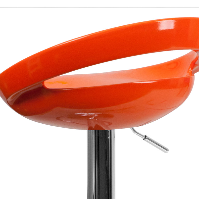 Tabouret de bar contemporain en plastique réglable en hauteur avec dossier arrondi avec découpe Hilia, Orange