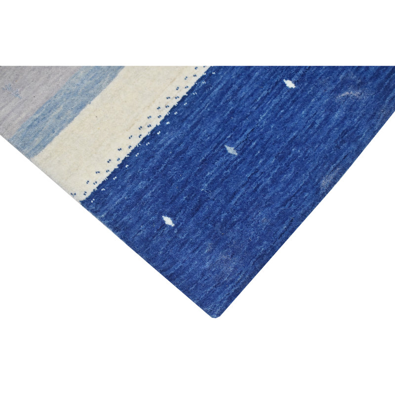 Hand Knotted Wool Area Rug in Blue/Brown/Gray/Ivory, Runner 2'6" x 10'