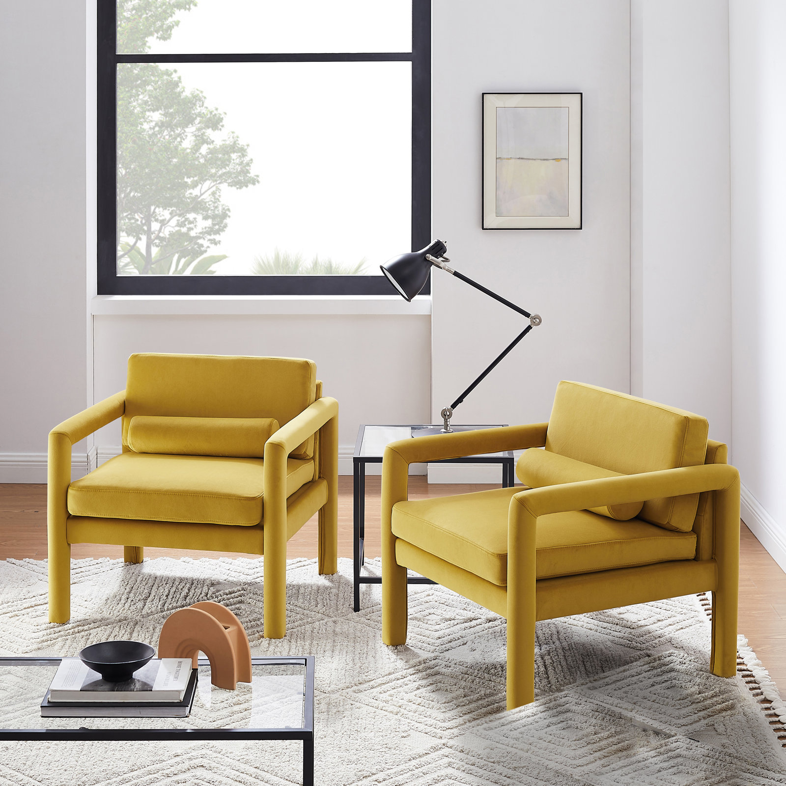 Solaris Velvet Accent Chair, Yellow Velvet