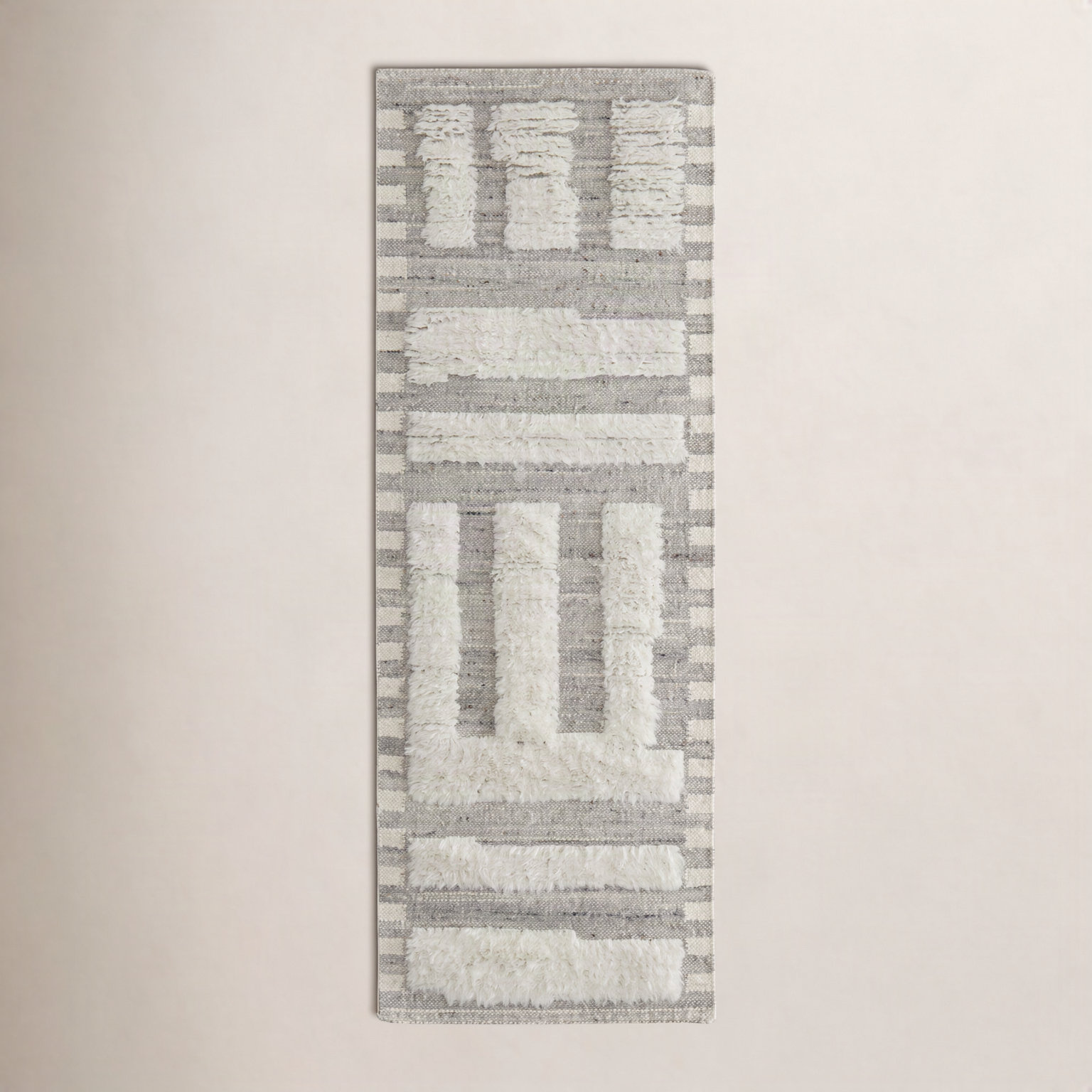 Jalaycia Gray Hand-Woven Geometric Wool Rug, Runner 2'6" x 10'