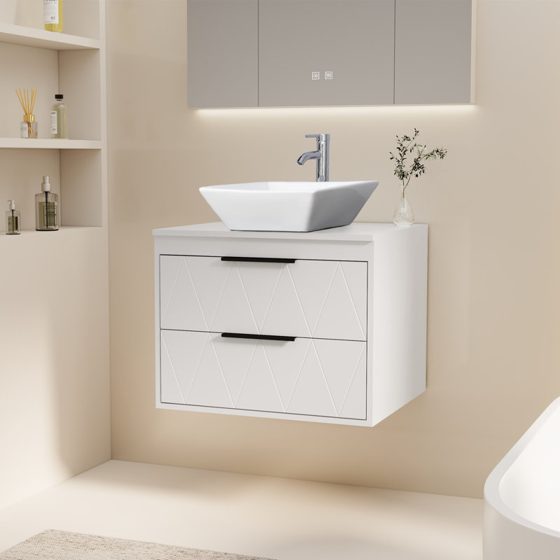 Meuble-lavabo mural 24 po avec lavabo vasque Sharee, Blanc, Carrée