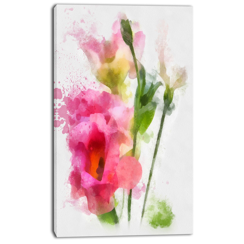 Reproduction d’art sur toile tendue, "rose à motif peint à la main", H 32 po x l 16 po x P 1 po