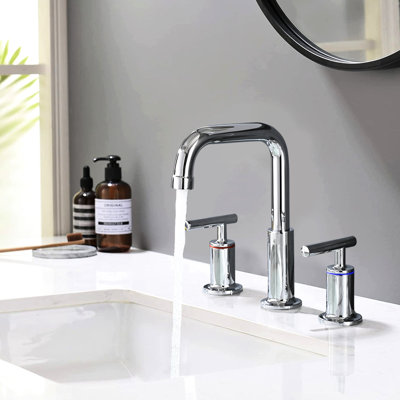 8 po Robinet de salle de bain à deux poignées avec bonde escamotable, pivotant sur 360 °, valves à disque en céramique, conception spacieuse espacée, 2 poignées, bec rotatif, tuyau résistant aux fuites