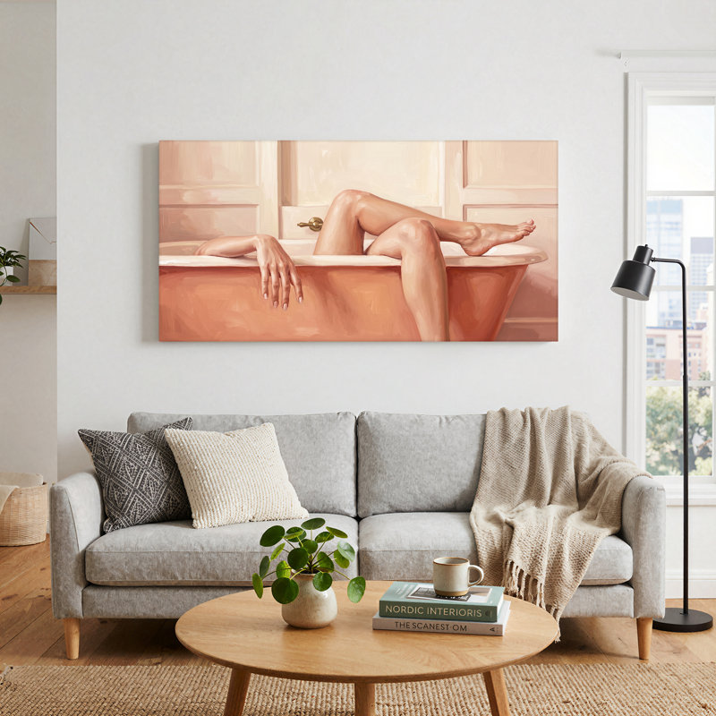 Toile peinte reposant sur une baignoire en corail, art mural 47 x 24 x 1,5 po